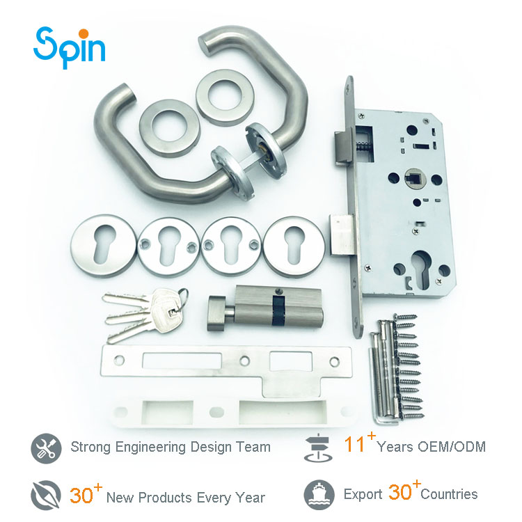 Rfid system aluminium sliding smart tubular door knob lock keyed entry door lock swing glass door lock set with cylinder and handle