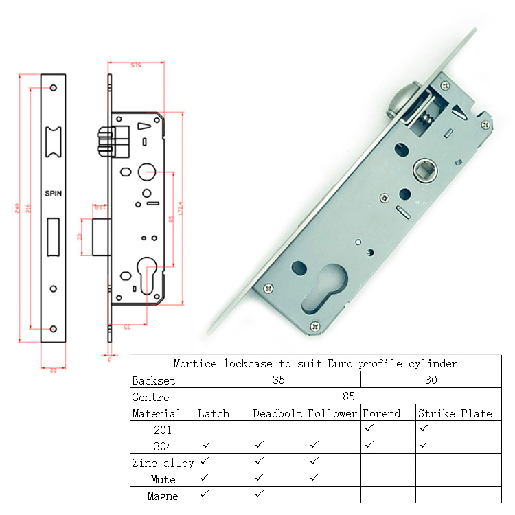 3585 /3085 Roller Mortice Lock Body