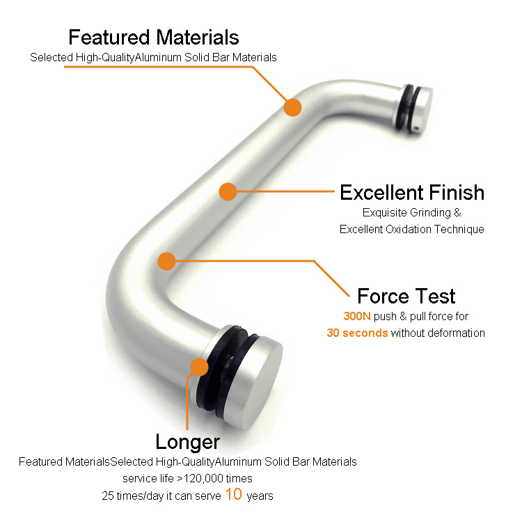 SAL01 Customized Double Sided sliding slide C-shape Aluminum Shower Glass Door Pull Handle