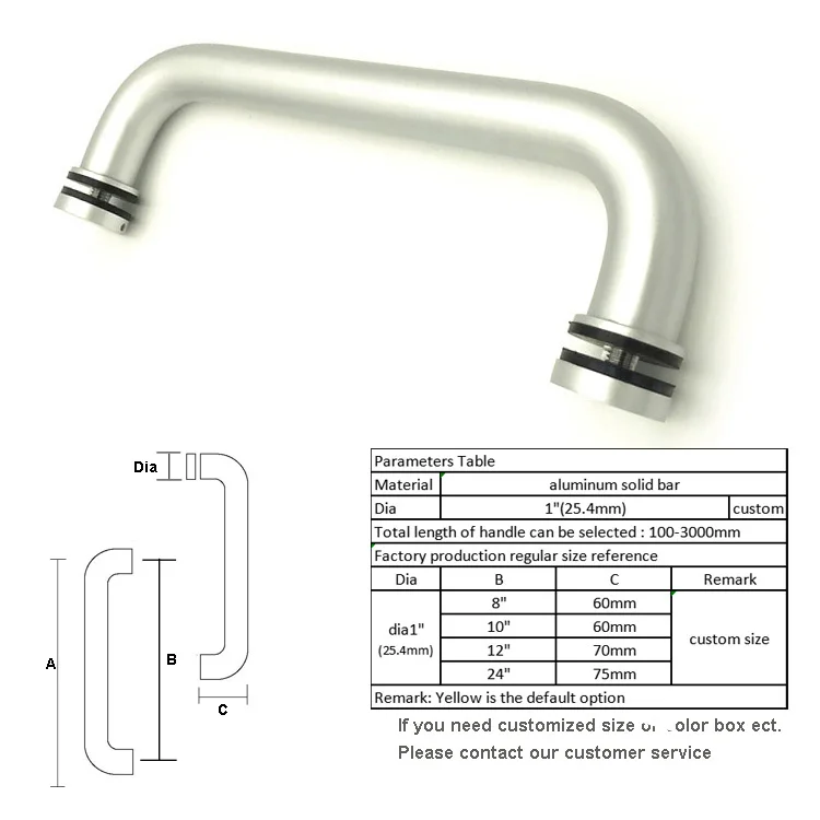 SAL01 Customized Double Sided sliding slide C-shape Aluminum Shower Glass Door Pull Handle