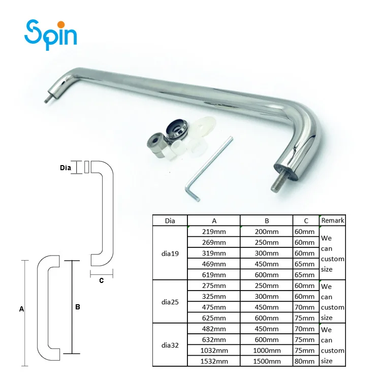 SPH01 304 Stainless Steel Room Glass Door back-to-back Towel Bar Big Door Pull Handle