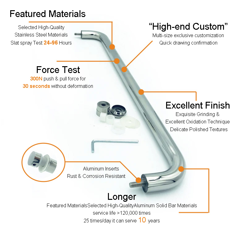 SPH01 304 Stainless Steel Room Glass Door back-to-back Towel Bar Big Door Pull Handle