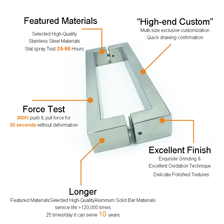 SPH15 High Quality 304 Stainless Steel Back-to-Back Pull Glass Door Handle Shower Door Handle