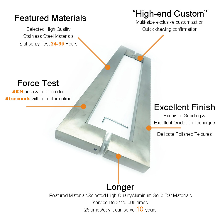SPH16 Stainless Steel 304 316 Luxury Shower Mirror Glass Door Manufacture Pull Door Handle