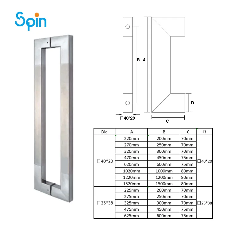 SPH16 Stainless Steel 304 316 Luxury Shower Mirror Glass Door Manufacture Pull Door Handle