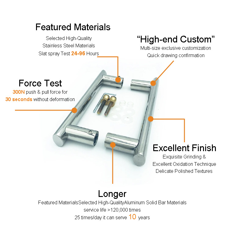 SPH30 Round Pipe Pull Long Door Handle H Shape Door Glass Handle Classic Glass Pull Handle